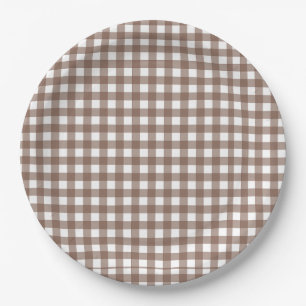 Faye und Lauren Brown Gingham Pappteller