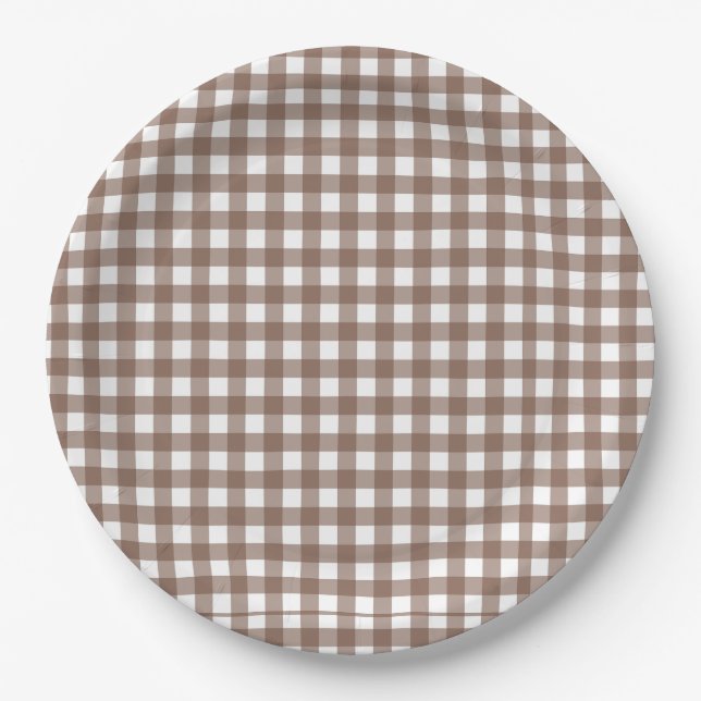Faye und Lauren Brown Gingham Pappteller (Vorderseite)