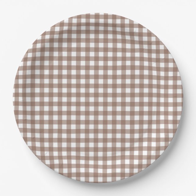 Faye und Lauren Fall Chocolate Brown Gingham Pappteller (Vorderseite)