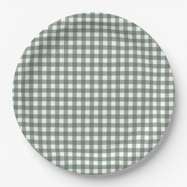 Faye und Lauren Fall Dark Green Gingham Pappteller (Vorderseite)