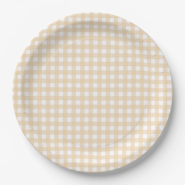 Faye und Lauren Fall Gingham Beige Pappteller (Vorderseite)