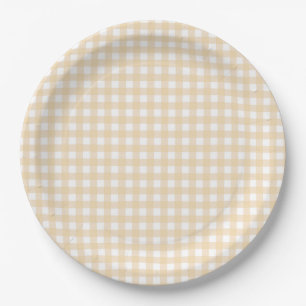 Faye und Lauren Fall Gingham Beige Pappteller