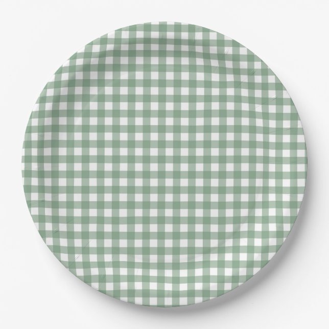 Faye und Lauren Fall Green Gingham Pappteller (Vorderseite)