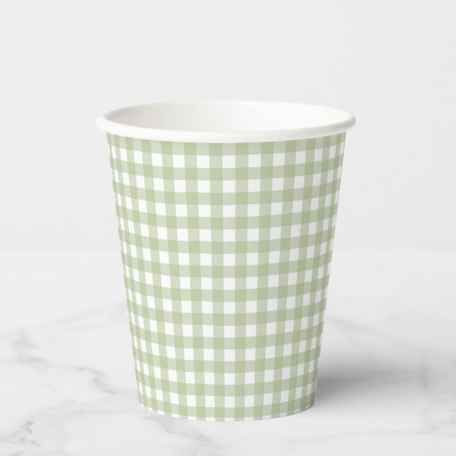Faye und Lauren Fall Light Green Gingham Pappbecher (Vorderseite)