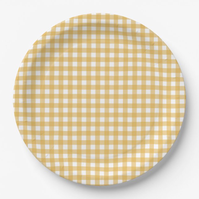 Faye und Lauren Fall Yellow Gingham Pappteller (Vorderseite)