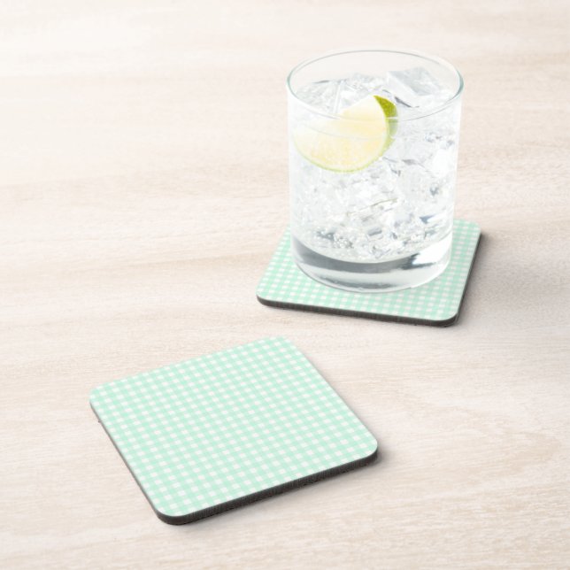 Faye und Lauren Light Green Gingham Getränkeuntersetzer (Rechte Seite)