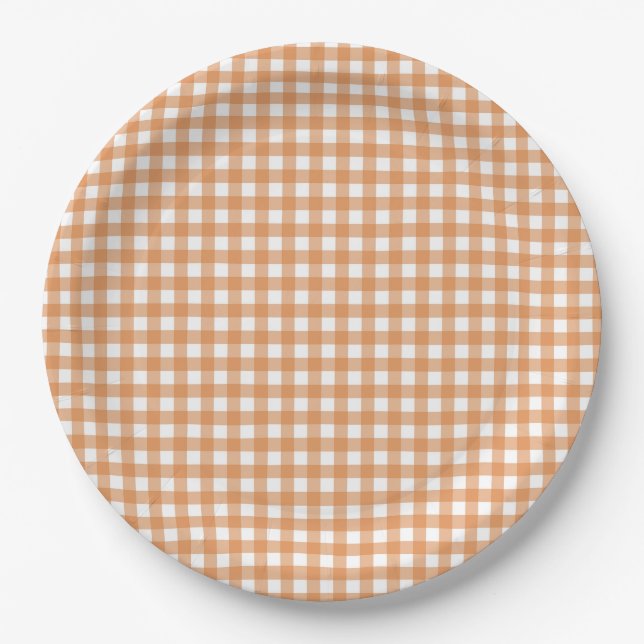 Faye und Lauren Orange Gingham Pappteller (Vorderseite)