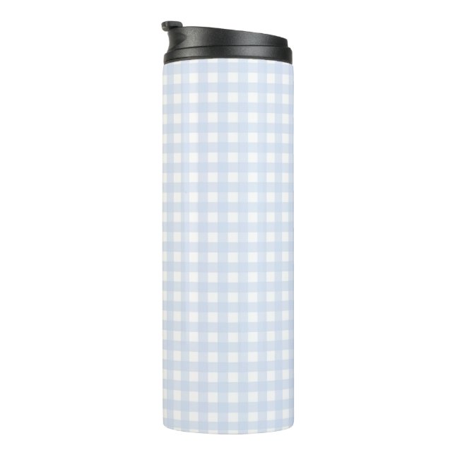 Faye und Lauren Pastel Blue Gingham Thermosbecher (Nach rechts gedreht)