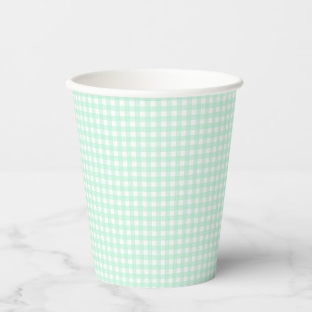 Faye und Lauren Pastel Gingham Green Pappbecher (Vorderseite)