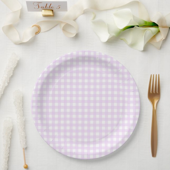 Faye und Lauren Pastel Lila Gingham Pappteller (Hochzeit)