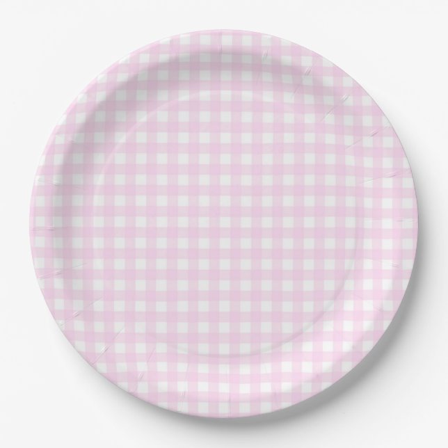 Faye und Lauren Pastel Pink Gingham Pappteller (Vorderseite)