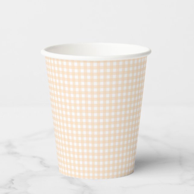 Faye und Lauren Peach Gingham Pappbecher (Vorderseite)