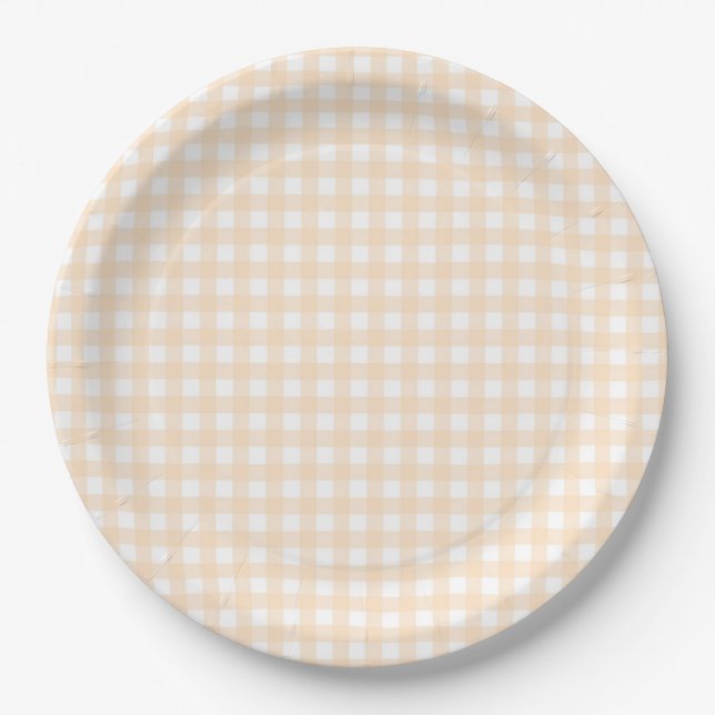 Faye und Lauren Peach Gingham Pappteller (Vorderseite)
