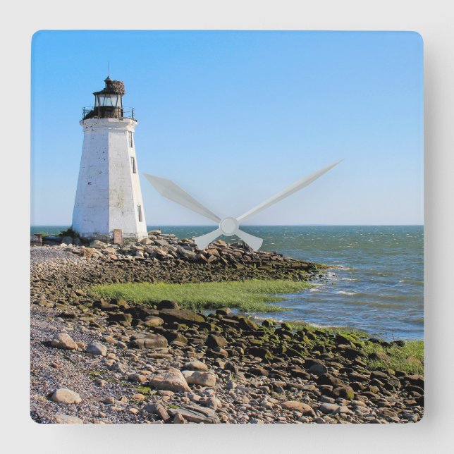 Fayerweather Island Lighthouse, Connecticut Quadratische Wanduhr (Vorderseite)