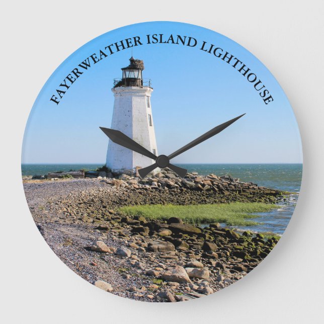 Fayerweather Island Lighthouse CT Round Wall Clock Große Wanduhr (Vorderseite)