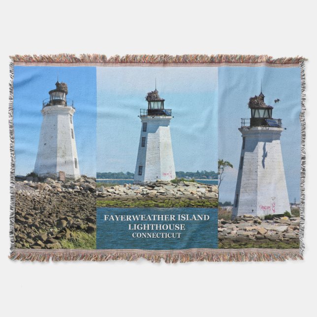 Fayerweather Island Lighthouse, CT Throw Blanket Decke (Vorderseite)
