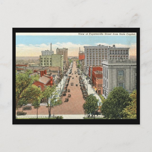 Fayetteville St, Raleigh, NC Vintag Postkarte (Vorderseite)