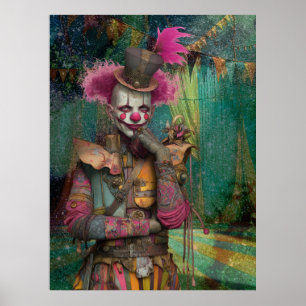 FD2 11 Circus Clown Art Vintag Retro Karneval Kuns Poster
