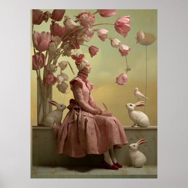 *~* FD2 22 Surreal  Bird  Flowers Rabbit Fantasy Poster (Vorne)