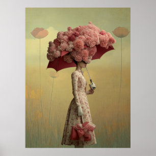 *~* FD2 26 Surreal Retro Blumen Regenschirm Vintag Poster