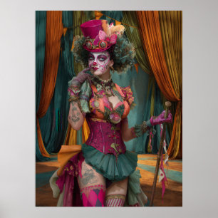 FD2 Circus Clown Art 12 Vintag Retro Karneval Kuns Poster