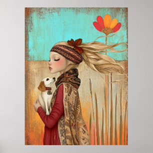 *~* FD2 Dog Fall Whimsical Girl Herbst Retro 15 Poster