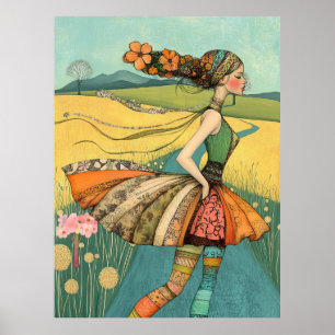 FD2 Floral Retro Whimsical Mädchen Kunst Vintage 1 Poster