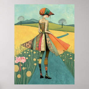 FD2 Florale Retro-Launische Mädchenkunst im Vintag Poster