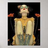FD2 Retro Whimsical Girl Art 26 Vintage Floral
