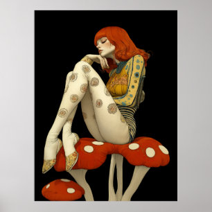 FD2 Retro Whimsical Girl Art 32 Vintage Floral Poster