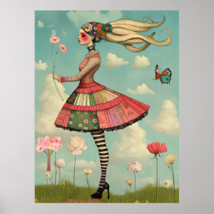 FD2 Retro Whimsical Mädchen Kunst Vintage Floral 1 Poster