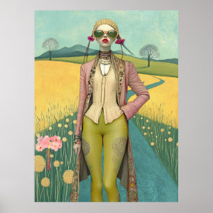 FD2 Retro Whimsical Mädchen Kunst Vintage Floral 2 Poster