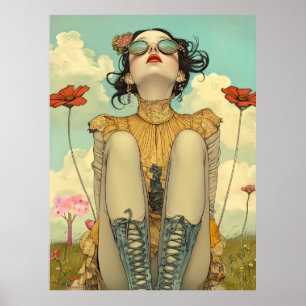 FD2 Retro Whimsical Mädchen Kunst Vintage Floral 2 Poster