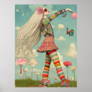 FD2 Retro Whimsical Mädchen Kunst Vintage Floral 2 Poster