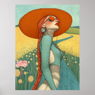 FD2 Retro Whimsical Mädchen Kunst Vintage Floral 3 Poster