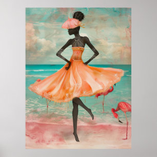 *~* FD2 Rosa Flamingo Tropische Schwarze Frau 28 Poster