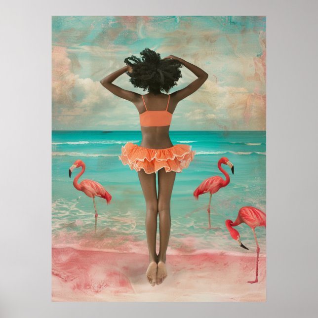 *~* FD2 Tropische schwarze Frau rosa Flamingo 36 Poster (Vorne)