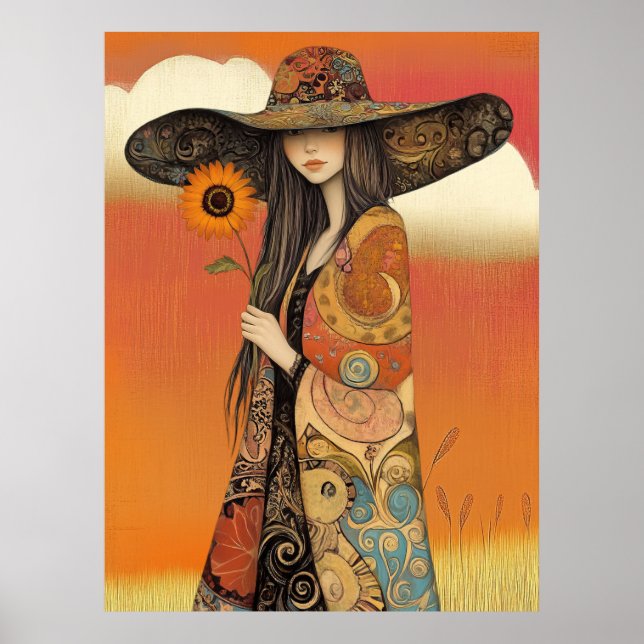 *~* FD2 Whimsical Fall Girl Herbst Retro Hat 11 Poster (Vorne)