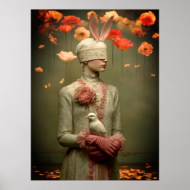 *~* FD2 Woman 7 Surreal Floral White Dove Poster (Vorne)