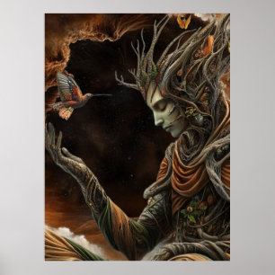 *~* FD3 29 Mystical MAN Earth Keeper HummingBird Poster