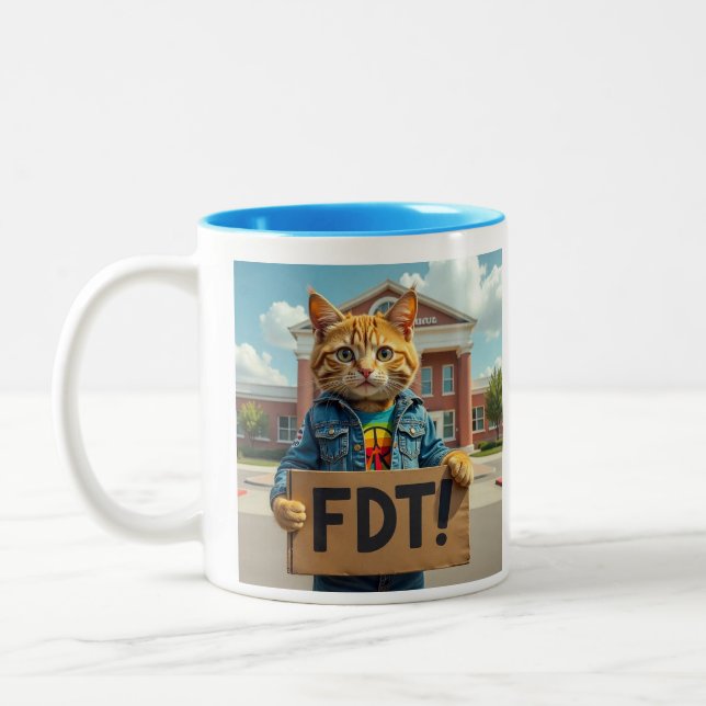 FDT Katze mit Regenbogen Zweifarbige Tasse (Links)