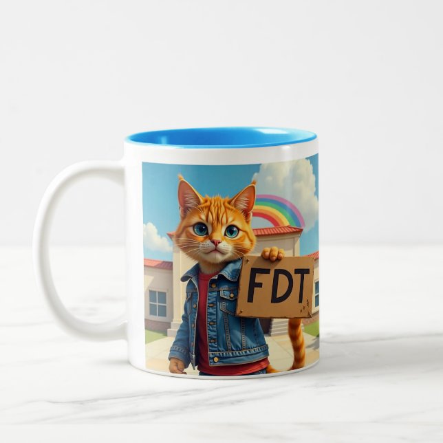 FDT Katze mit Regenbogen Zweifarbige Tasse (Links)