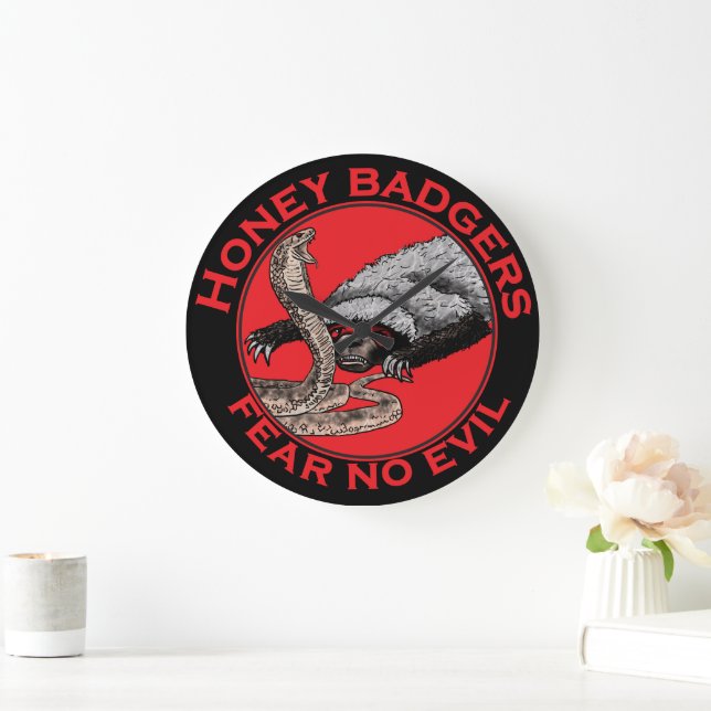 Fear no Evil Badass Honey Badger Red Animal Art Große Wanduhr (Zuhause)