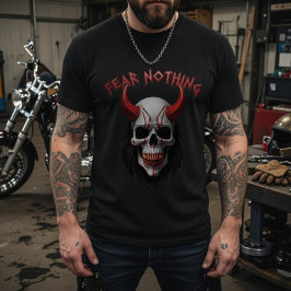 Fear Nothing Red Horned Skull Graphic T-Shirt
