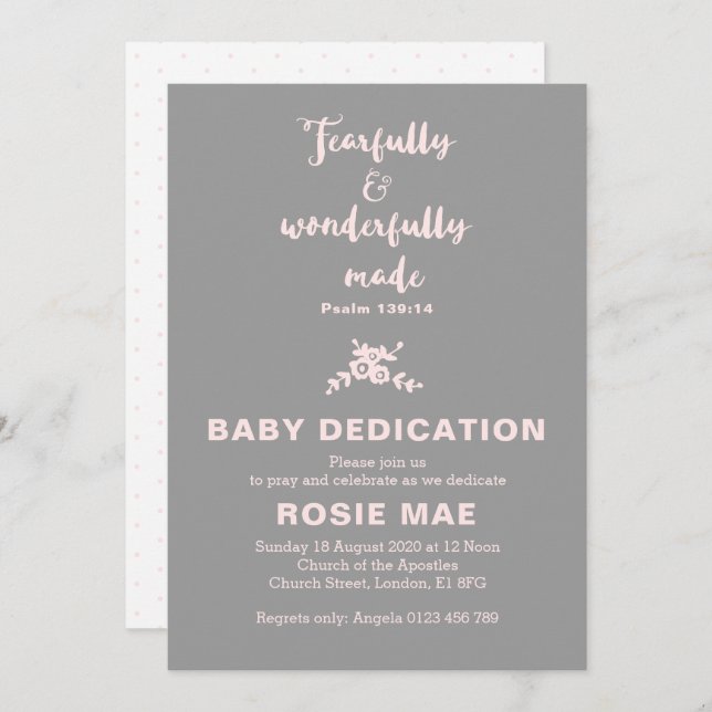 Fearful & Wonderful Made Baby Dedication Invit Einladung (Vorne/Hinten)