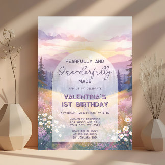 Fearfully and Onederfully Made Girl First Birthday Einladung