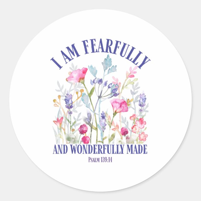 Fearfully And Wonderfully Made Floral Christian Bi Runder Aufkleber (Vorderseite)