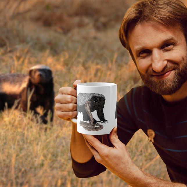 Fearless Badass Honey Badger attackiert Cobra Art Kaffeetasse (Honey badger verses snake illustration coffee mug badass crazy wild animal art)