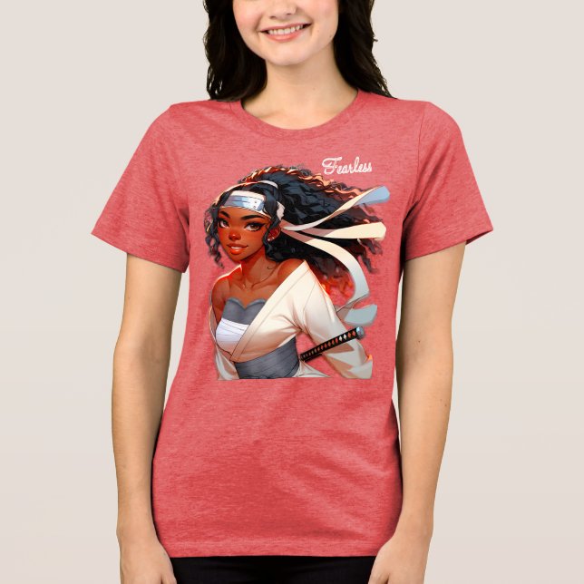 Fearless Female Anime' Samurai Fighter Tri-Blend Shirt (Vorderseite)