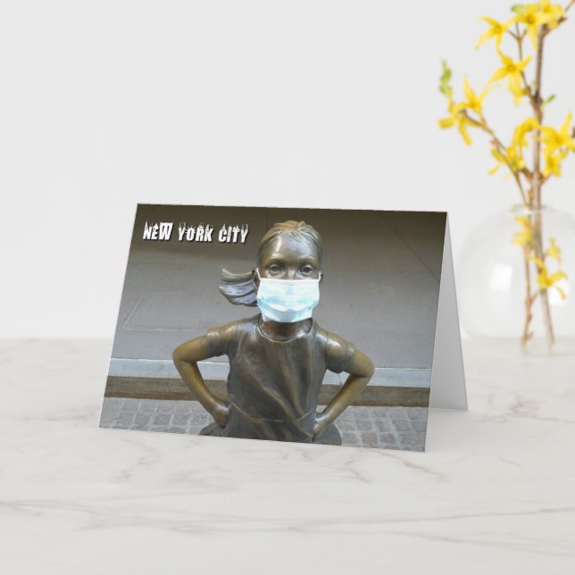 Fearless Girl mit Gesichtsmaske - NYC H card Karte (Gelbe Blume)